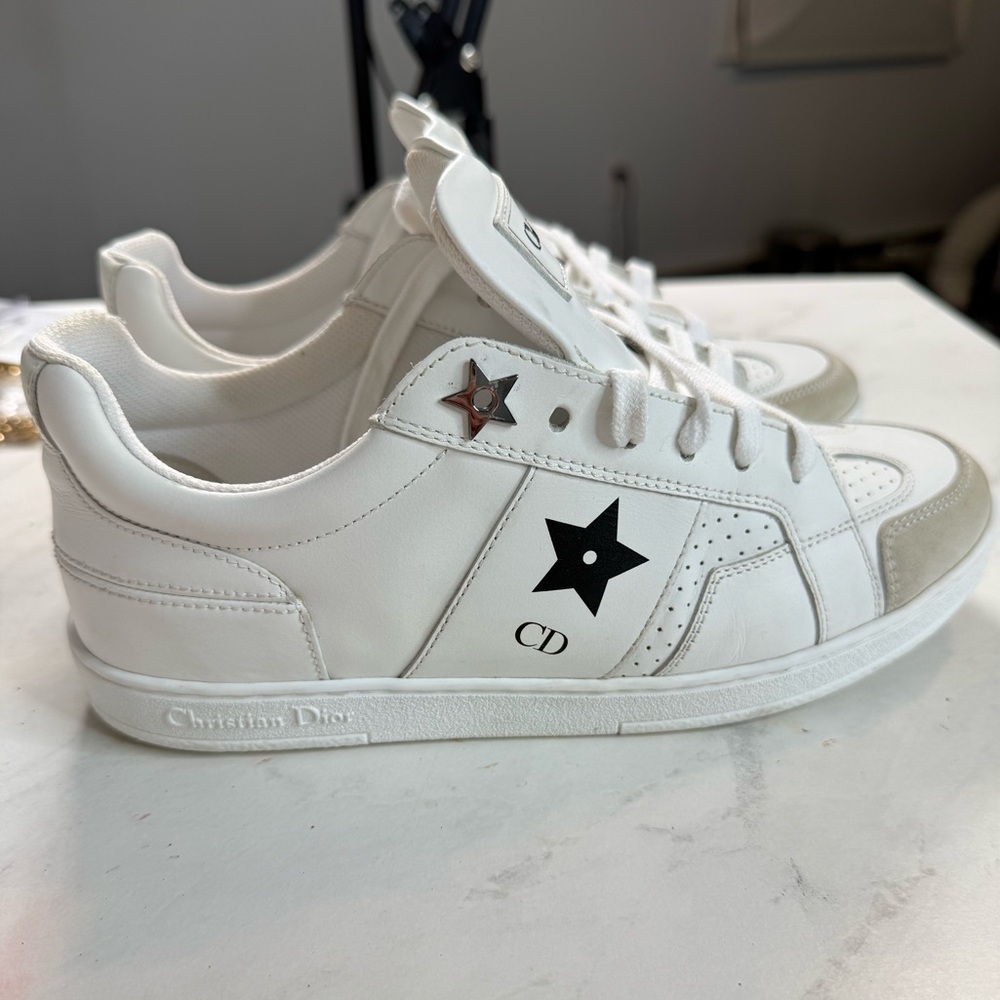 Christian Dior Star Walk Sneakers White Leather Suede Star CD Logo - Picture 5 of 12